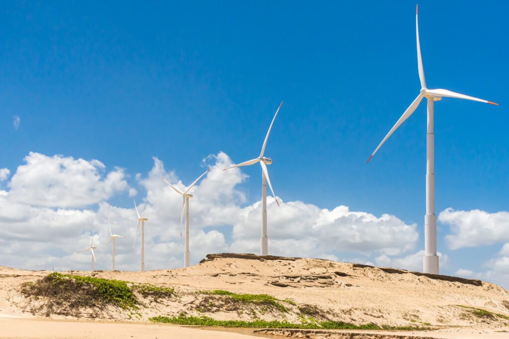 Parque eólico no Nordeste, símbolo do crescimento da energia limpa no Brasil.
